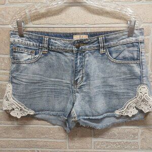 Lost Denim Shorts with Lace embellishments size 11 Light wash denim